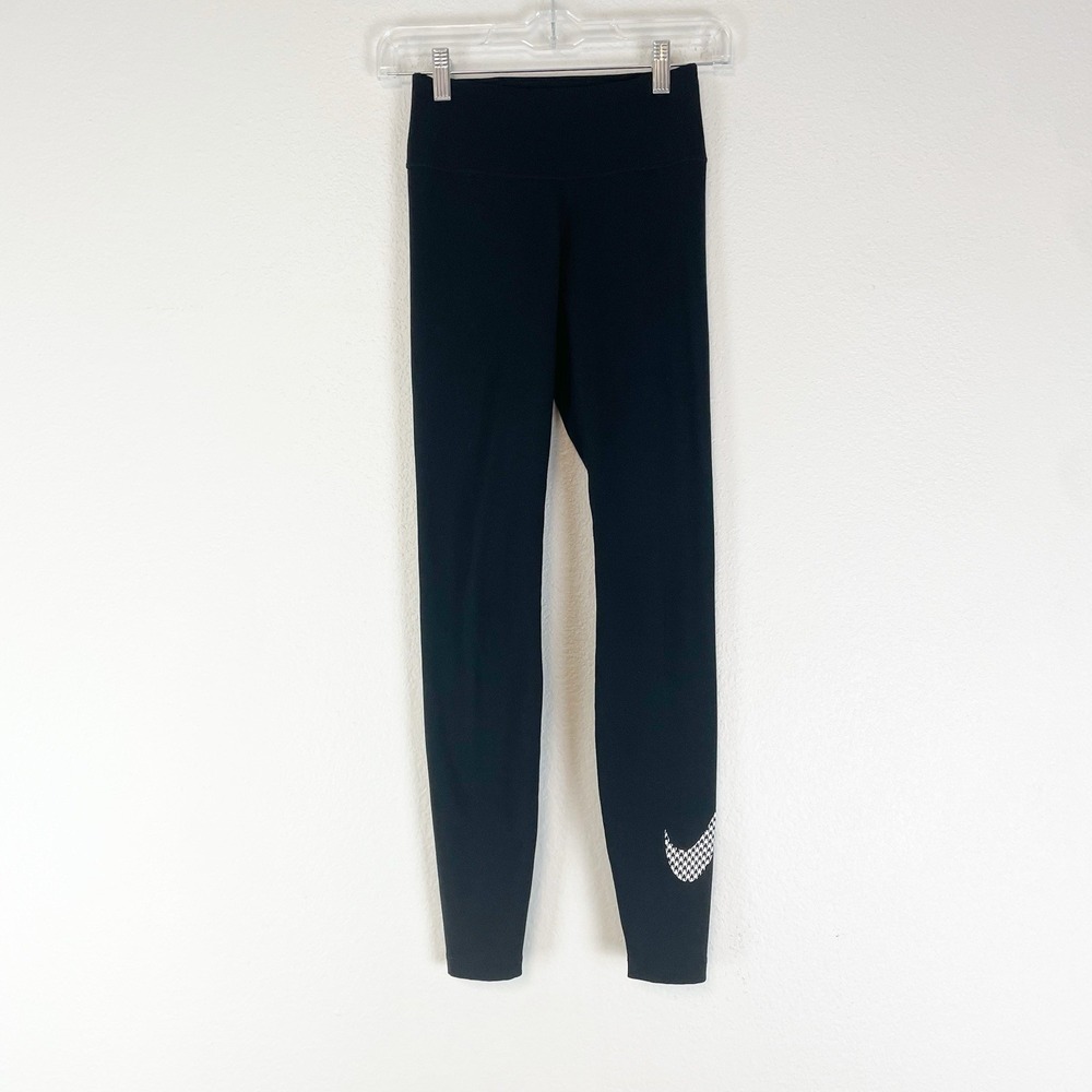Nike Leggings Womens XS Black Houndstooth Swoosh Gym Workout Exercise Pants